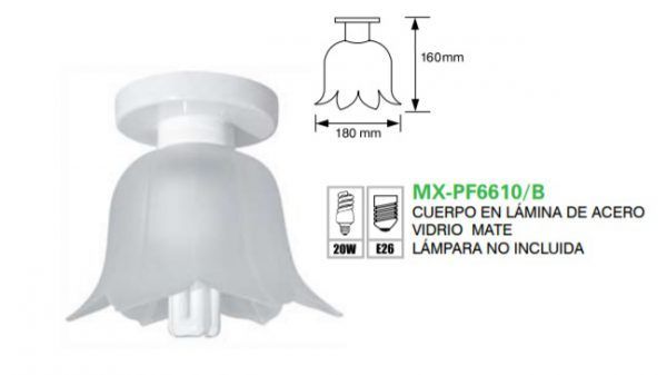 PLAFON CUERPO EN LAMINA DE ACERO VIDRIO MATE 18 CM