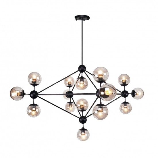Miró Pendant E27 acabado cristal y metal negro mate 15 Luces Q16082-BK