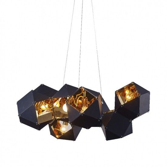 Cube Pendant acabado negro mate e interior oro 8 Luces E12 Q63505-BL