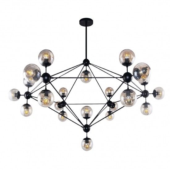 Miró Pendant E27 acabado cristal y metal negro mate 21 Luces Q16083-BK