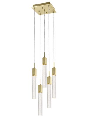 COLGANTE SOHO Q33025-BG 5 LUCES ORO CEPILLADO LINGOTES CRISTAL BURBUJA
