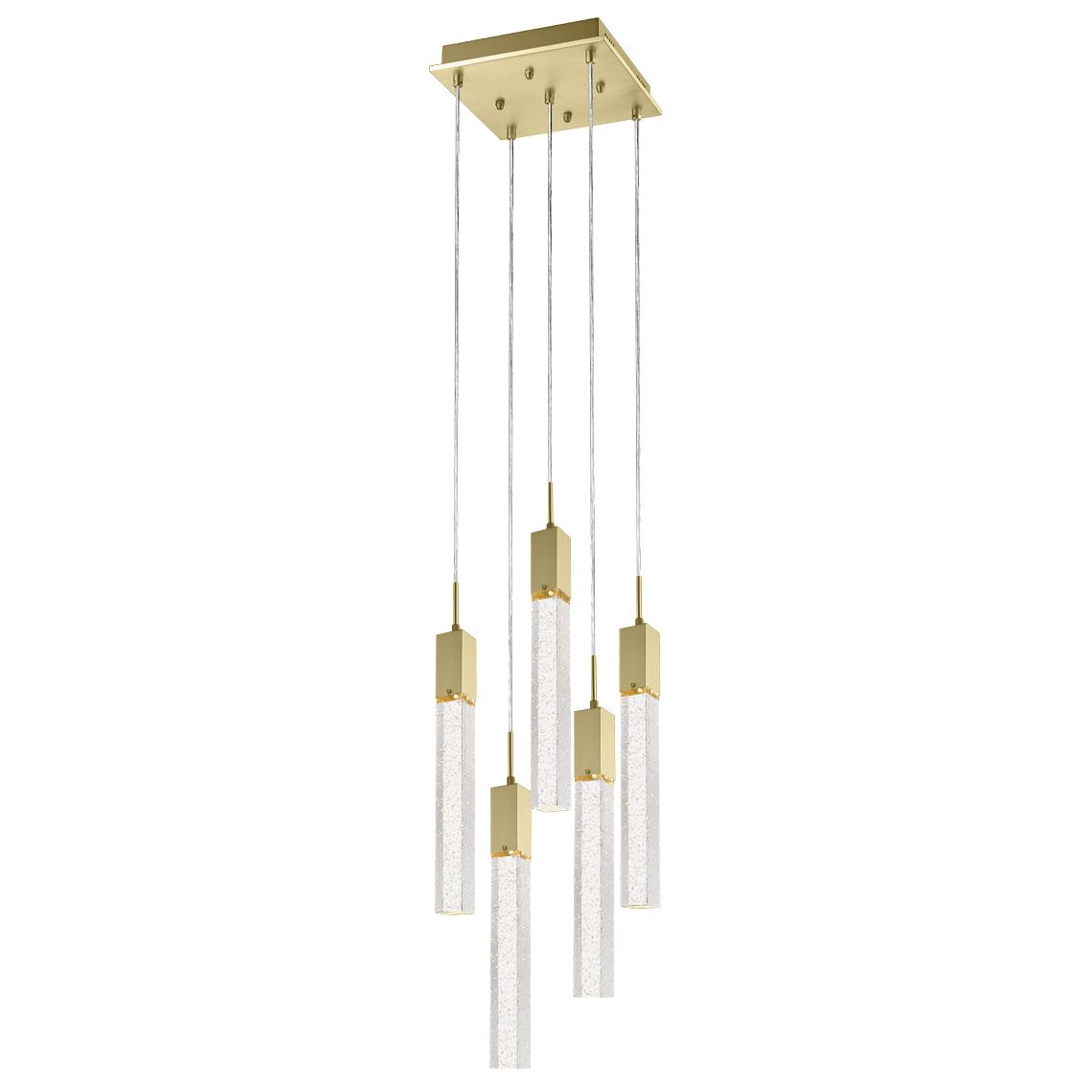 COLGANTE SOHO Q33025-BG 5 LUCES ORO CEPILLADO LINGOTES CRISTAL BURBUJA